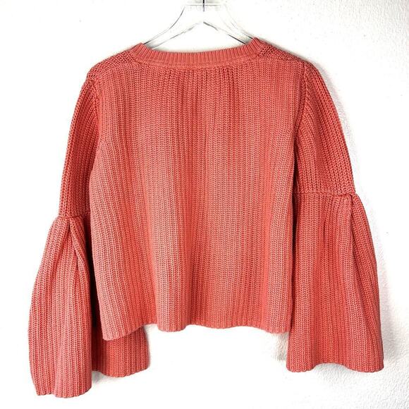Free People Damsel Bell Sleeve Sweater V-Neck Chunky Knit Coral  Salmon Cotton - Picture 7 of 7